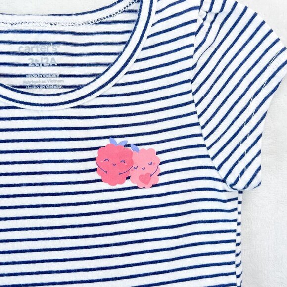 Carter's Toddler Girls Short Sleeve Dress | Skater | White Navy Stripe  | 2T - Picture 4 of 7